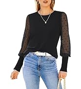 MIHOLL Womens Mesh Long Sleeve Shirts Casual Crew Neck Lace Polka Dot Blouses Puff Balloon Sleeve...