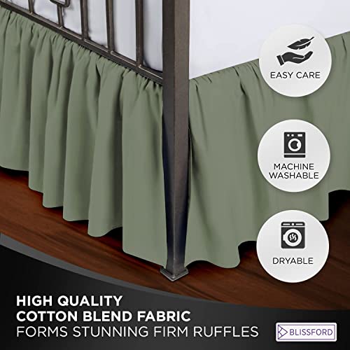 Ruffled Bed Skirt With Split Corners, Day Bed, Sage, 14'' Drop Cotton Blend Bedskirt (Available In 16 Colors) - Blissford #TOP4