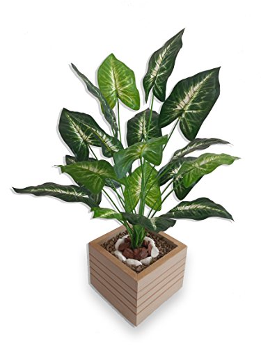 Folhagem Verde Arranjo Flor Artificial Com Vaso Bege Em Madeira