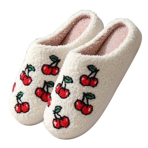 House Slippers for Women Men Fuzzy Fruit Series Strawberry Memory Foam Slippers Bedroom Shoes Warm Soft Non Slip House Shoes Cute Pattern Cartoon Slipper