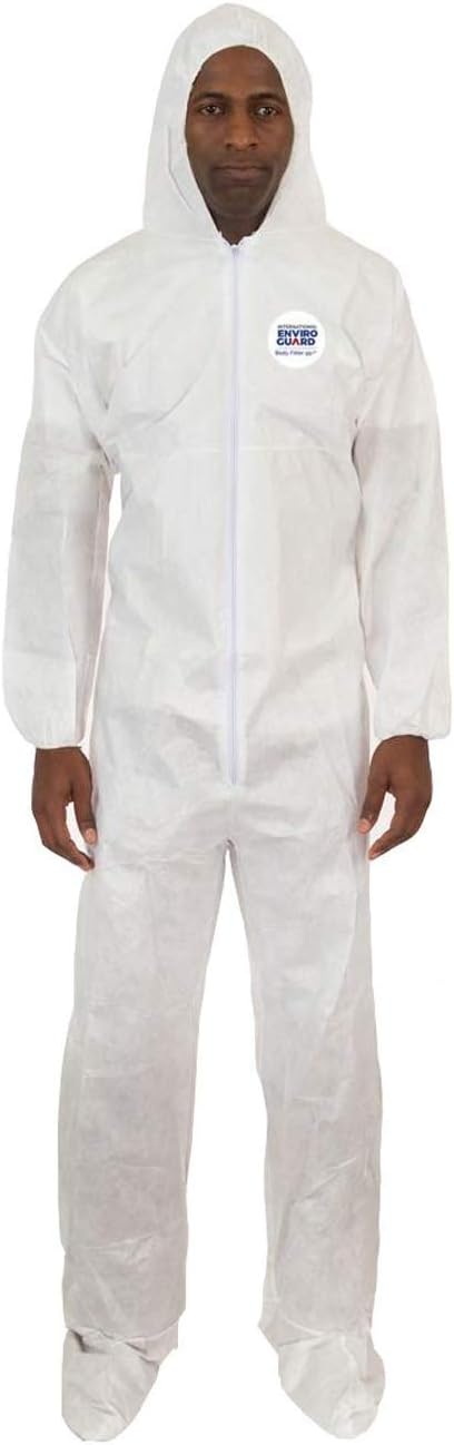 Disposable Coverall Suits (White) | Breathable Cool Material - Professional Protective Body Suit for Dust