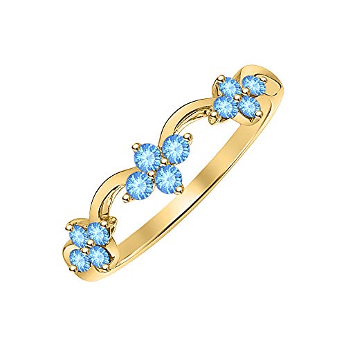 RUDRAFASHION 0.30ctw Round Blue Topaz 14k Yellow Gold Over Sterling Silver Flower Curved Wedding Band Ring for Womens