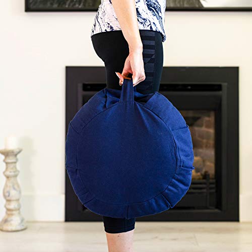 Seat Of Your Soul Meditation Cushion Navy – 10 Colors Round Yoga Pillow; Zipper Organic Cotton Zafu Cover & Extra Liner To Adjust Usa Buckwheat Hulls; Floor Pouf For Sitting Kids, Men Or Women #TOP1
