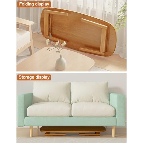 Table centrale pliable bois salon moderne et petite table basse ovale blanche - 4
