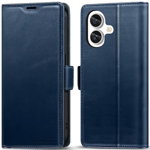 KEZiHOME Wallet Case for iPhone 16 Plus, Genuine Leather RFID Blocking with Card Slots, Magnetic Kickstand Shockproof Phone Flip Cover Case Compatible with iPhone 16 Plus 5G 6.7 inch (Blue) - image 1