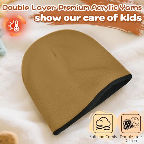Rosoz 2-Pack Kids Knit Beanie Boys Girls Beanies- Kids Winter Reversible Beanie Hats with Double Sides for 7-12 Years