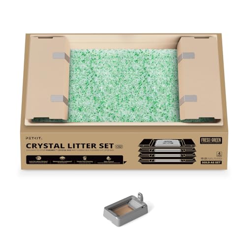 PETKIT Kristallkatzenstreu, Ersatzschale mit Weiße Kristall Katzenstreu,Geruchskontrolle, Staubfrei, Kein Schaufeln, Purobot Crystal Duo,4er-Pack, Grün
