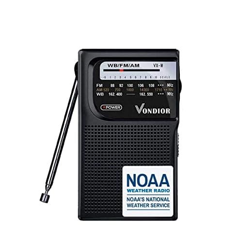 NOAA Weather Radio - Emergency NOAA/AM/FM Battery Operated Portable Radio with Best Reception. Hurricane Supplies for Home. Powered by 2 AA Batteries, by Vondior (Black)