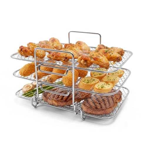 Griglia Airfryer 3 Livelli Rotonda E Rettangolare In Acciaio Lavabile