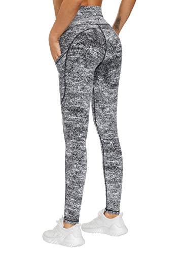 The Gym People Thick High Waist Yoga Pants With Pockets, Tummy Control Workout Running Yoga Leggings For Women (Large, Black & White Jacquard) #TOP3