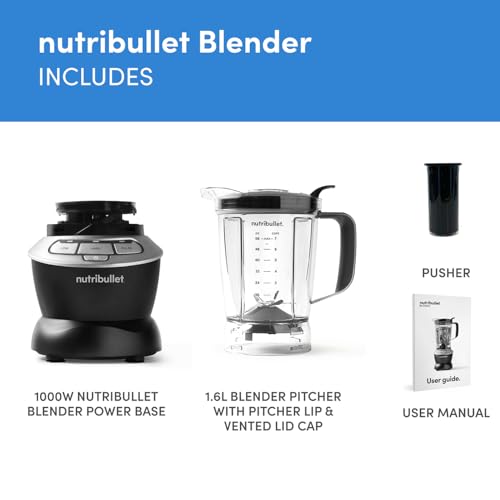 nutribullet Hot and Cold Blender - Full Size 1.6L Jug Blender - Includes Powerful 1000W Base, Pitcher Lip & Vented Lid Cap, Pusher & 1.6L Blender Pitcher - Blends Frozen Fruit, Ice, Nuts & Vegetables - Image 3