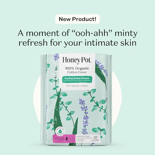 Image of Honey Pot - Herbal Sanitary Pads for Women - Regular Flow w /Wings - Infused w /Essential Oils for Cooling Effect & Organic Cotton Cover - Medium Pack - Feminine Care - 32 ct