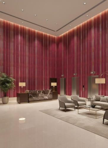 Image of VKR Modern Self Adhesive Textured Wallpaper with Subtle Vertical Line Pattern for Elegant Minimalist Interior Decor and Contemporary Living Spaces (45 x 300 cm - Red)