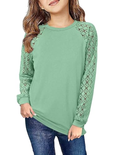 Image of Yoklass Girls Long Sleeve Shirts Kids Lace Casual Cute Crew Neck Top Sizes 5-14 Years