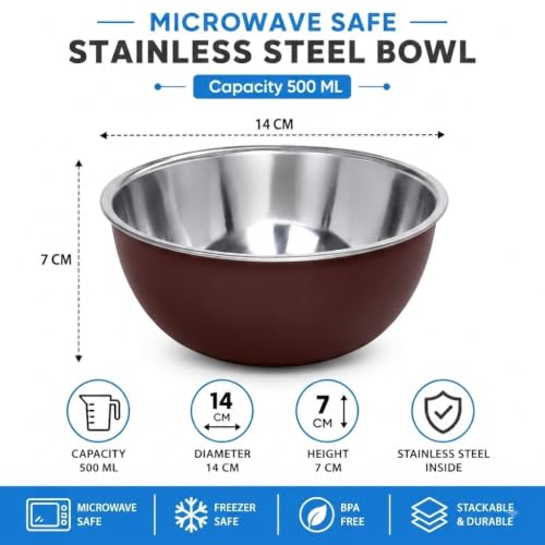 Image of Zaib Stainless Steel Microwave Safe Serving Bowl 500 ml, 14 cm