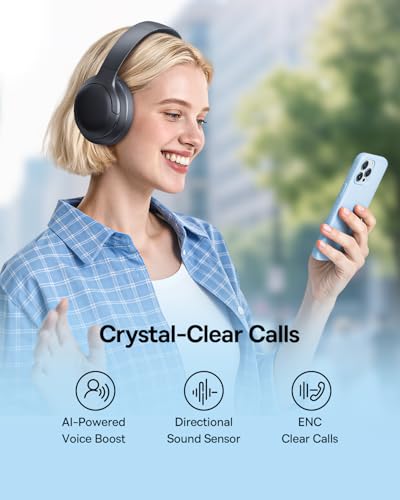Baseus Bass BH1 Lite Bluetooth Headphones Over Ear, SuperBass, 80H Playtime,AI ENC Clear Calls, Comfortable Fit, Smart App Control, Bluetooth 6.0, Foldable Lightwight Headset for Travel -Cosmic Black
