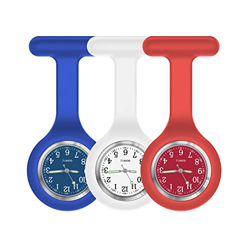 Anzorhal Reloj de enfermera con broche para trabajos de cuidado de la salud, puntero luminoso en la oscuridad, correa de silicona con pin/clip, analógico-digital, mecanismo de cuarzo (azul rojizo 3) Cover