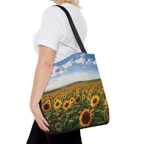 Premium Tote Bag with Reinforced Stitching - Colorful Sunflower Field in North Dakota’s Plains4