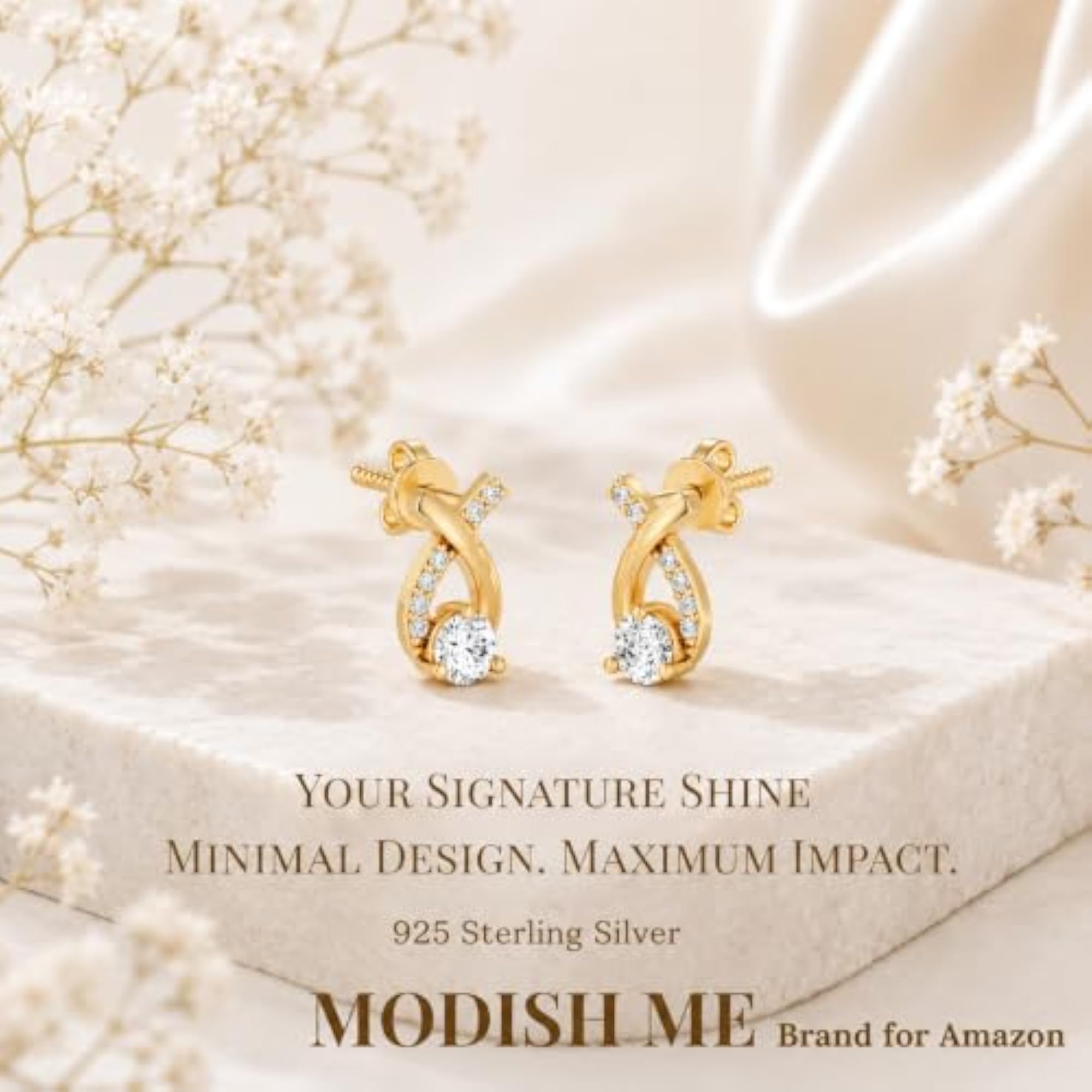 Women's 925 Sterling Silver Gold Plated Infinity Twist Stud Earrings
