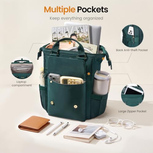 LOVEVOOK Laptop Backpack for Women Work Travel Backpack Purse, Nurse Bags Teacher Doctor Commuter Business Computer Bag, College Backpack Stylish Daypack, 15.6 Inch, Dark green-dark green - Image 4