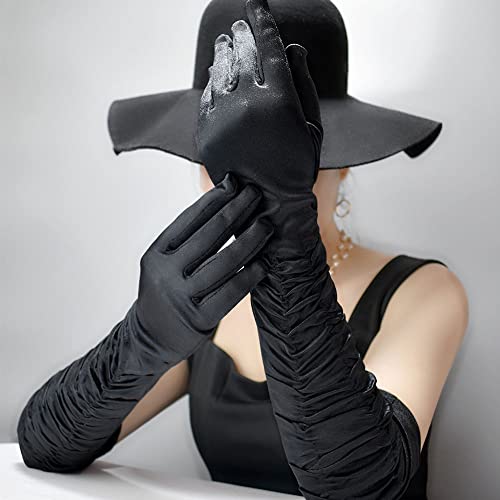 Cuboive Long Opera Party Gloves 20S Satin Gloves Adult Size Evening Gloves Elbow Length 21.5" (Black, Standard Size) #TOP2