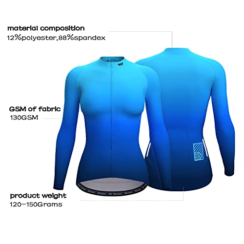 Wulibike Camisa de ciclismo feminina, de manga comprida, respirável, para ciclismo, com 3 bolsos, Az