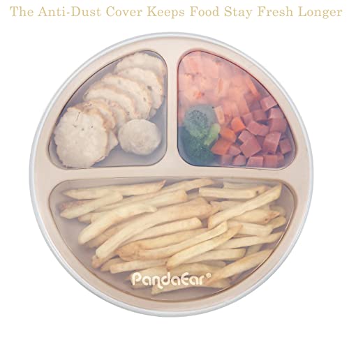 Miniatura 5 de Pandaear Platos De Succión Para Bebés Y Niños Pequeños Platos Divididos De Silicona Sin Bpa Con Tapa Paquete De 3, Aptos Para Microondas Y Lavavajillas Rosa Verde Beige