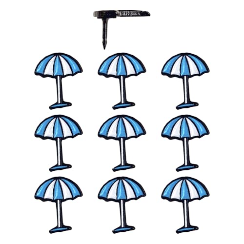 Image of Beach Umbrella Push Pins - Beach Umbrella Map Pins - For Cork Board, Maps, or Lapel Pin Use - Designed in USA - Set of 10