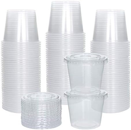 Galashield [100 Sets] 5.5 oz Small Plastic Containers with Lids, Jello Shot Cups with Lids, Disposable Portion Cups, Condiment Containers with Lids, Souffle Cups for Sauce and Dressing