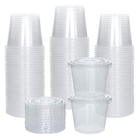 Galashield [100 Sets] 5.5 oz Small Plastic Containers with Lids, Jello Shot Cups with Lids, Disposable Portion Cups, Condiment Containers with Lids, Souffle Cups for Sauce and Dressing Cover