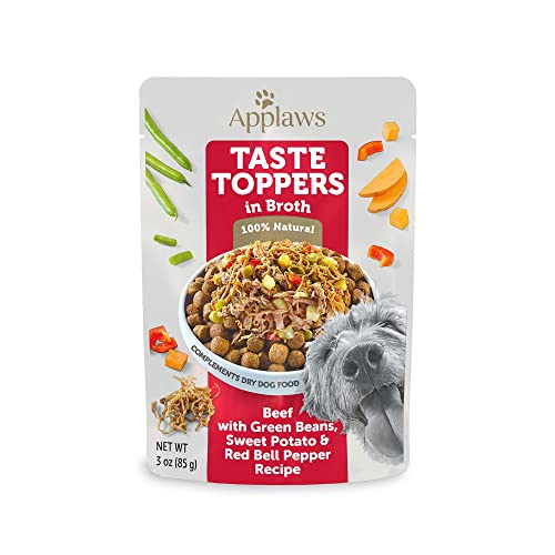 Applaws Taste Toppers, Limited Ingredient Dog Food Topper, Beef with Green Beans, Sweet Potato & Red Pepper in Broth (12 x 3oz Pouches)