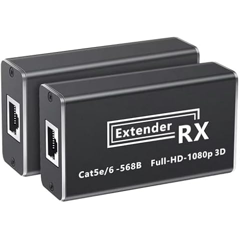 HDMI Extender over Cat5e Cable, 60m HDMI Extender POC 1080P HDMI Extender HD Video over Ethernet No Loss EDID RJ45 to HDMI Extender Transmitter Receiver up to 196 feet over Cat5e/Cat6 Support 3D Cover