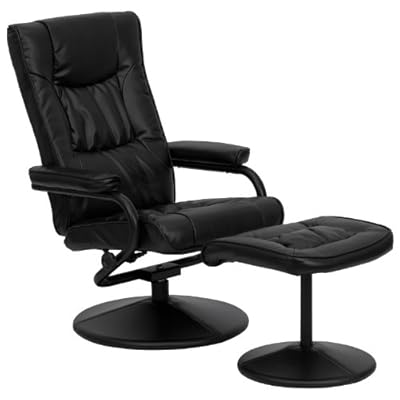 Flash Furniture Contemporary Black Leather soft Recliner/Ottoman with Wrapped Base by Flash Furniture