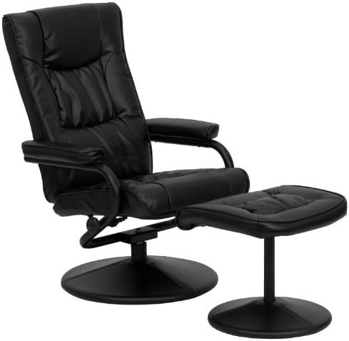 Flash Furniture Contemporary Multi-Position Recliner and Ottoman with Wrapped Base in Black LeatherSoft