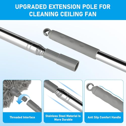 Image of Microfiber Feather Dusters for Cleaning, Duster with 100 inch Extension Pole, Cobweb Cleaner Duster Tools with 2 Microfiber Heads, Long Aluminum Telescoping Pole for Ceiling Fan Blinds Furniture Cars