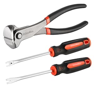 VALUEMAX 3Pcs Nail Puller Nail Remover Tool, Include 7″ End Cutting Pliers, 8″ Bendable and Straight V Tip Upholstery Staple Remover, Upholstery Tools for Cutting Wires, Removing Nails and Staples