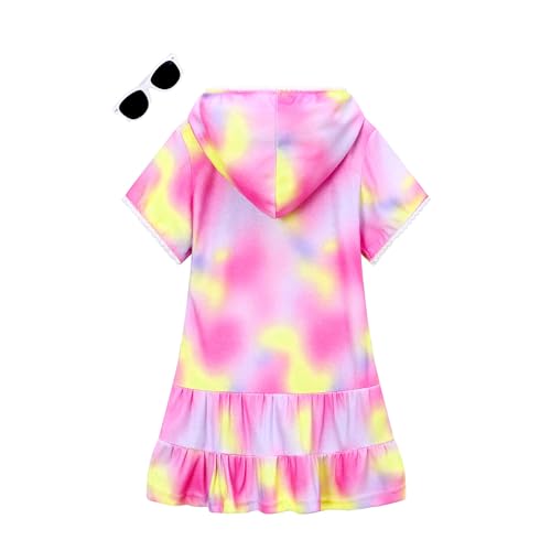 Image of Girls Swim Cover Up Kids Swimsuit Coverup Terry Zip-Up Beach Bathing Suit Wraps with Sunglasses