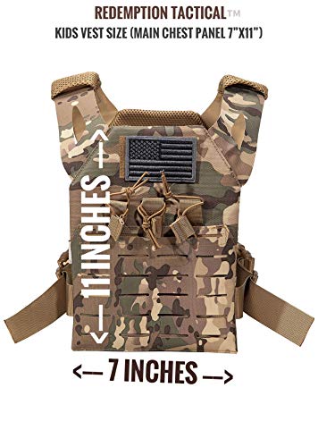 Childrens Tactical Airsoft Paintball Kids Vest, Free Us Flag Patch, Mil Spec Pals Laser Cut Molle Modular W/Mag Pouches (Multi-Cam) #TOP3