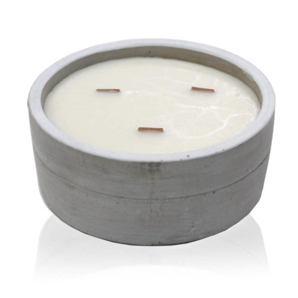 KDMD Concrete Candle - Patchouli & Dark Amber - Round - Grey - Wooden Wick