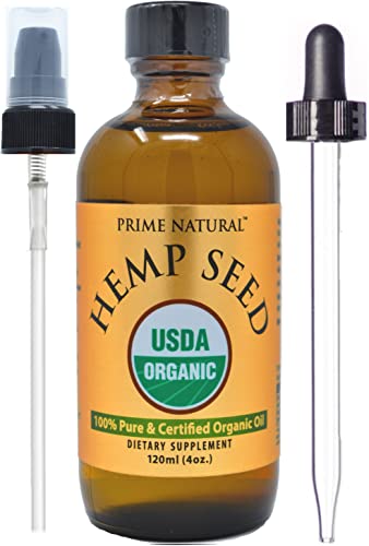 Prime Natural Organic Hemp Seed Oil 4oz - USDA Certified - Sativa...