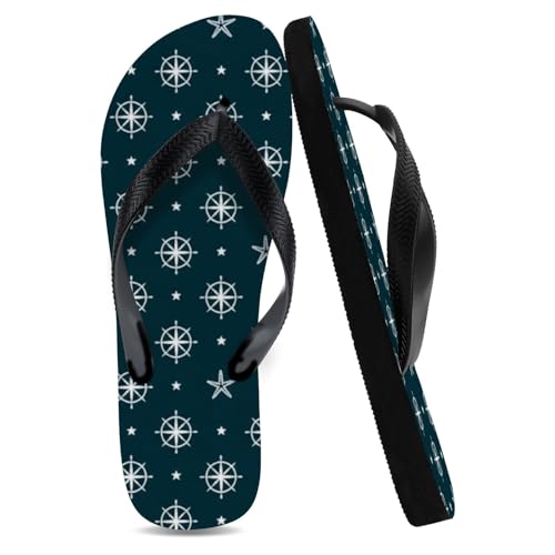 Nautical Print Mens Flip Flops Rubber Memory Foam Thong Sandals Athletic & Outdoor Dorm Shoes Fashion Non Slip Slides Comfy Slim Slippers Retirement Gifts for Men
