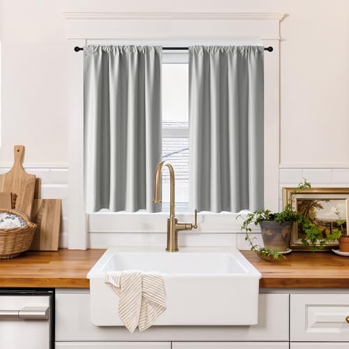 Image of RYB HOME 100% Blackout Short Curtains for Small Window, Thermal Insulated Total Room Darkening Noise Reducing Curtains for Kitchen Bathroom Basement, 42 inches Wide by 36 inches Long, Biscotti Beige