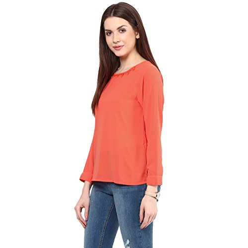 Image of RARE Coral Orange Georgette Top with Embellished Detail (EP1601)