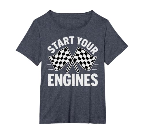 Start Your Engines Vintage Check Flag Race Car Costume T-Shirt, Women's Plus, Heather Blue, 2X