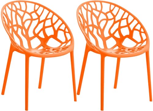 CLP Gartenstühle 2er Set stapelbar wetterfest Hope, Gartensessel mit Lehnen UV-beständig, Outdoorstühle aus Kunststoff bis 150 kg belastbar | Farbe orange