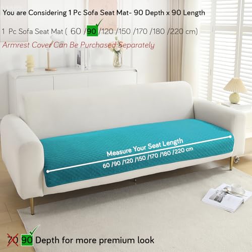 Image of HOKIPO Polyester Quilted Sofa Cover Mats For 1 /2 /3 Seater Sofa And L Shape. Make Your Own Sofa Cover Set, Mat Length 90(D) X 90(L) Cm, TEAL (NEW-718-TEAL)