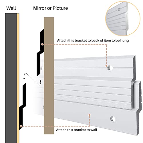 2-Pairs Heavy Duty 30-Inch Aluminum French Cleat Hanger, Z Bar Clips Mount For Mirror And Picture, 200-Pound Max Load Secure Wall Mounting Interlocking Brackets Z-Hangers, Hardware Include #TOP4