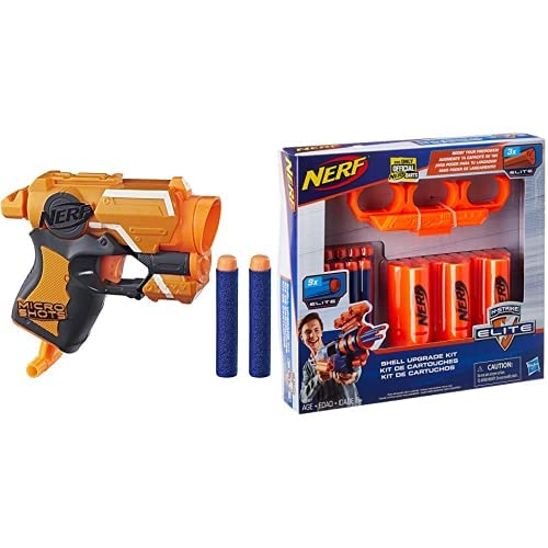 Image of Nerf Micro Shots N-Strike Elite Fire Strike with Shell Upgrade Kit - Includes 3 Shells, 9 Official Elite Darts, Shell Holder, Ages 8 and Up