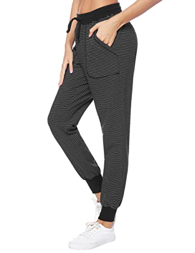 Migcaput Pantalon de Pyjama Femme Pantalons de Sport Femme Coton Pantalons Survêtement Jogging avec Poches à Cordon Casual Noir,M Cover