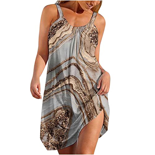 TRIGLICOLEUM Boho Kleid Damen Sommerkleid mit Farbverlauf Hawaii Urlaubs Strandkleid Ärmellos O-Ausschnitt Trägerkleid Schulternfrei Kleider Sexy Minikleid Blumendruck Partykleid Locker Freizeitkleid Cover